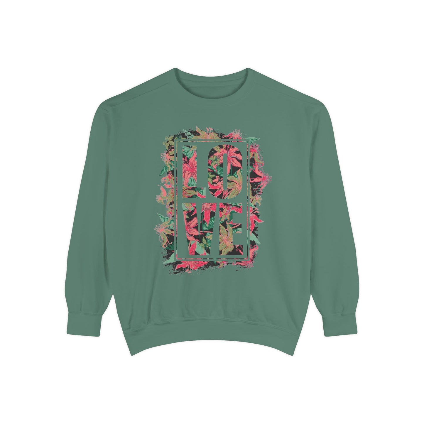 Love Floral Graphic Unisex Garment-Dyed Sweatshirt
