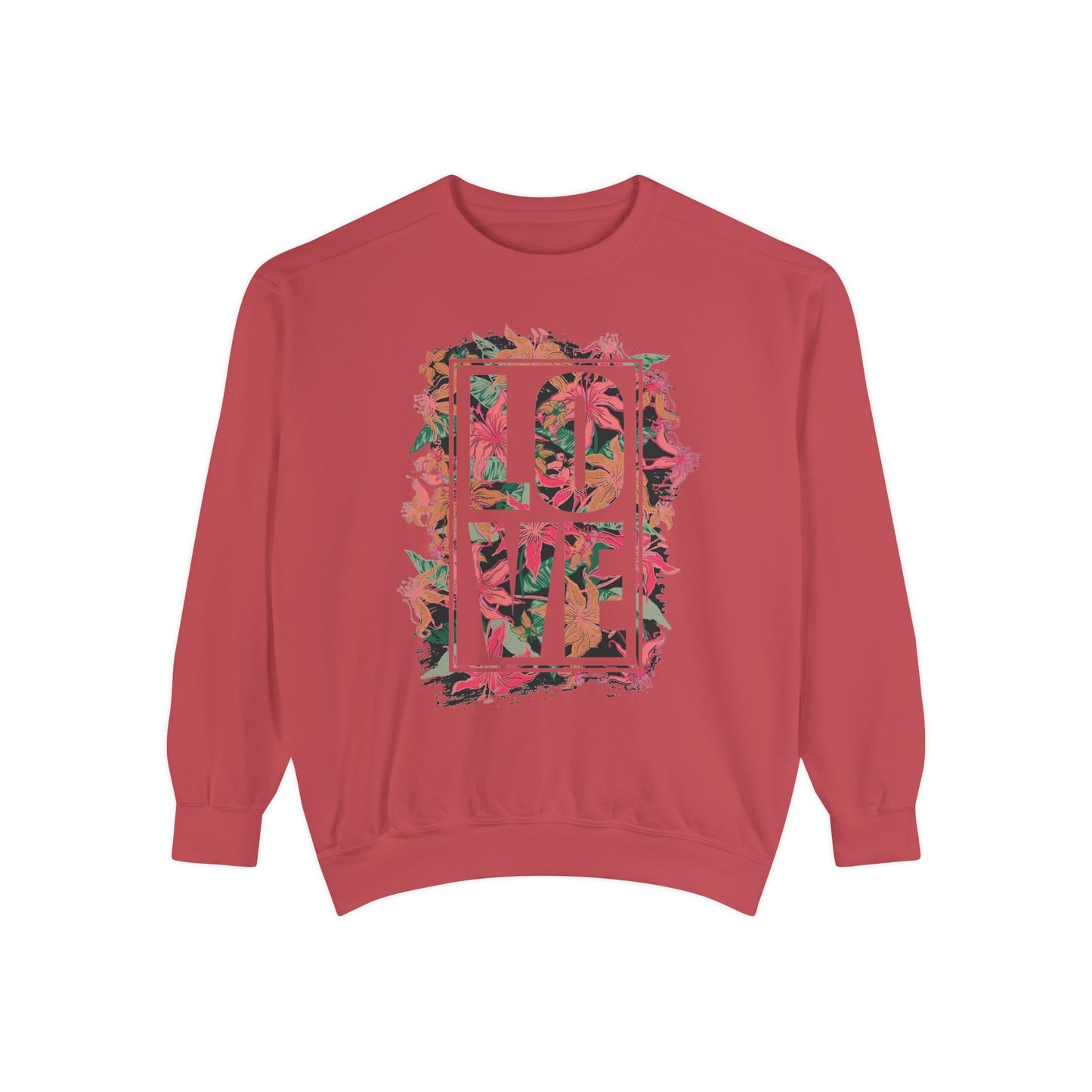 Love Floral Graphic Unisex Garment-Dyed Sweatshirt