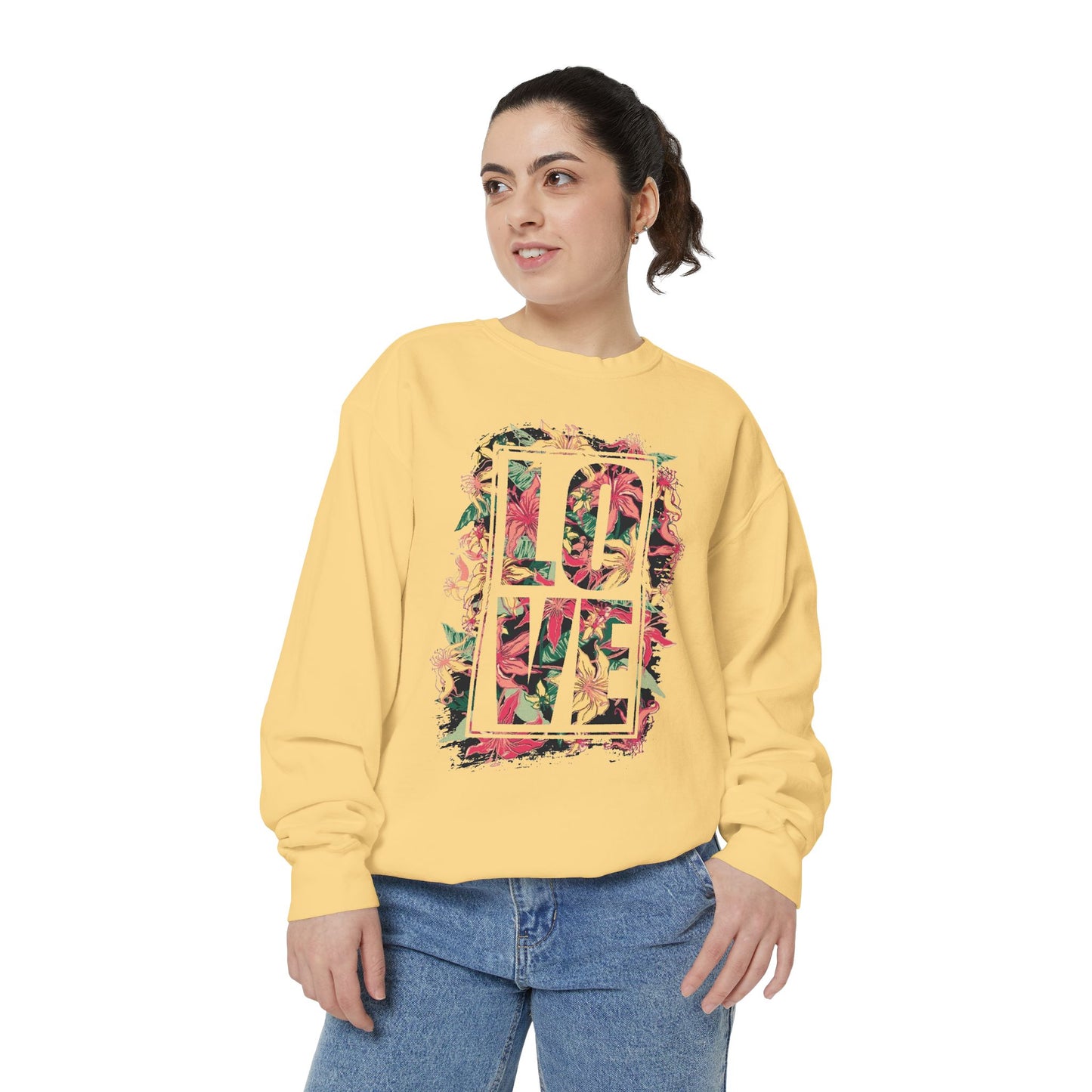 Love Floral Graphic Unisex Garment-Dyed Sweatshirt