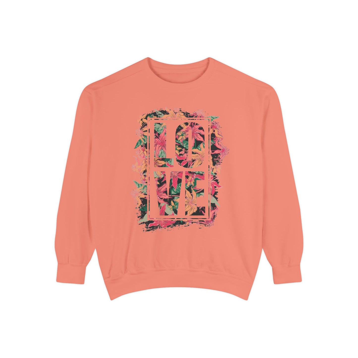 Love Floral Graphic Unisex Garment-Dyed Sweatshirt