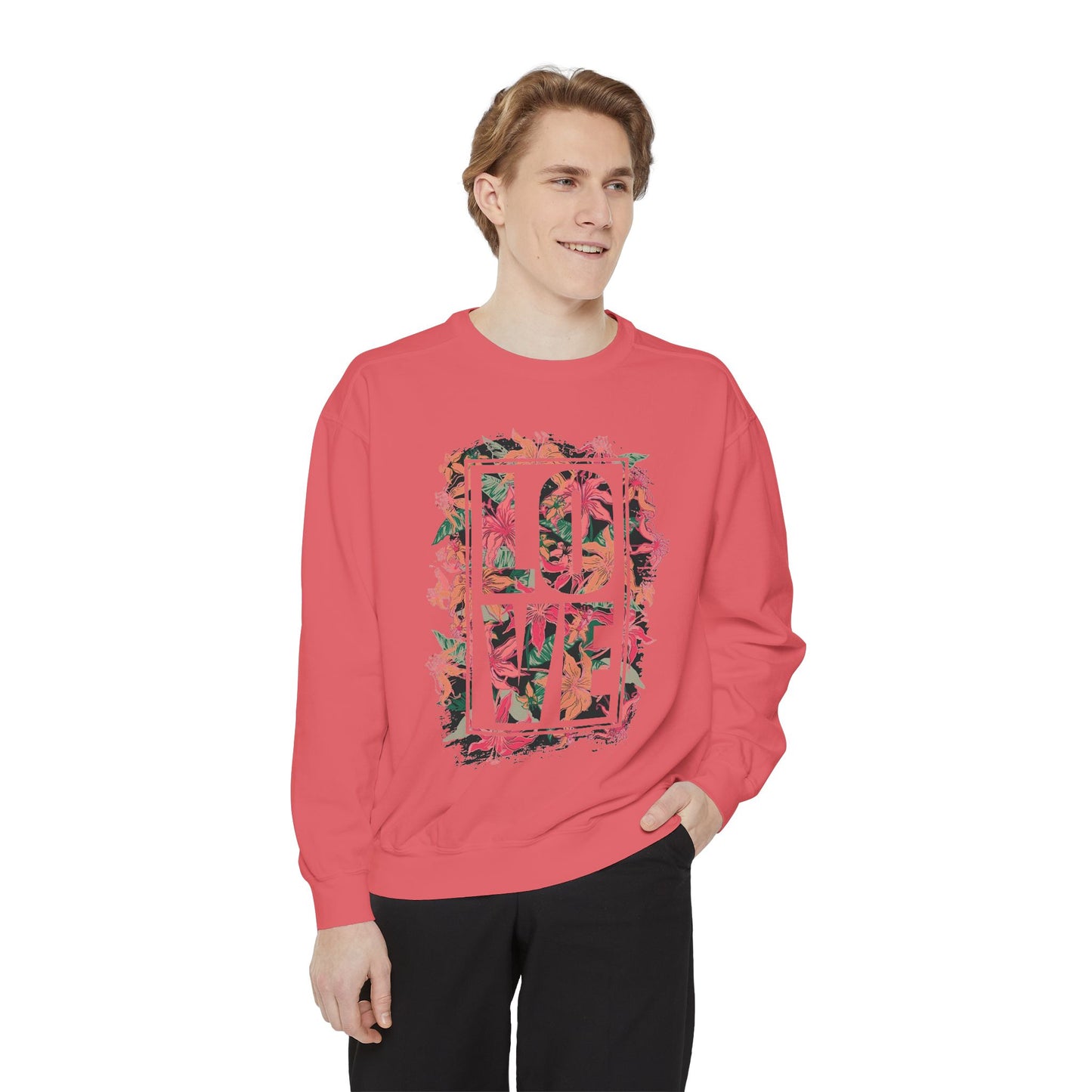 Love Floral Graphic Unisex Garment-Dyed Sweatshirt