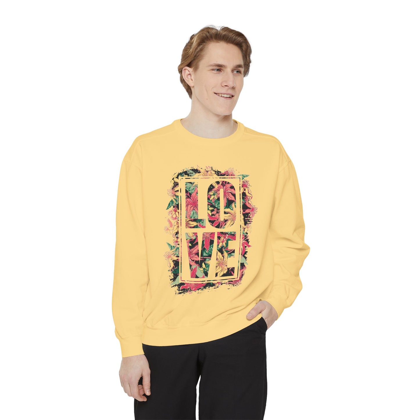 Love Floral Graphic Unisex Garment-Dyed Sweatshirt