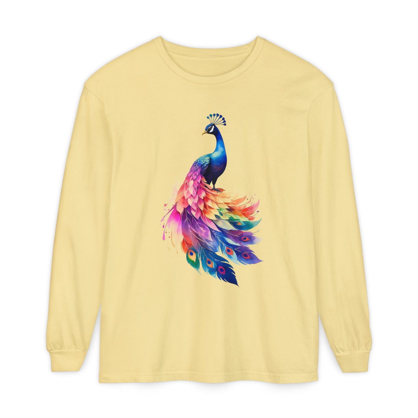 Vibrant Peacock Unisex Garment-dyed Long Sleeve T-Shirt