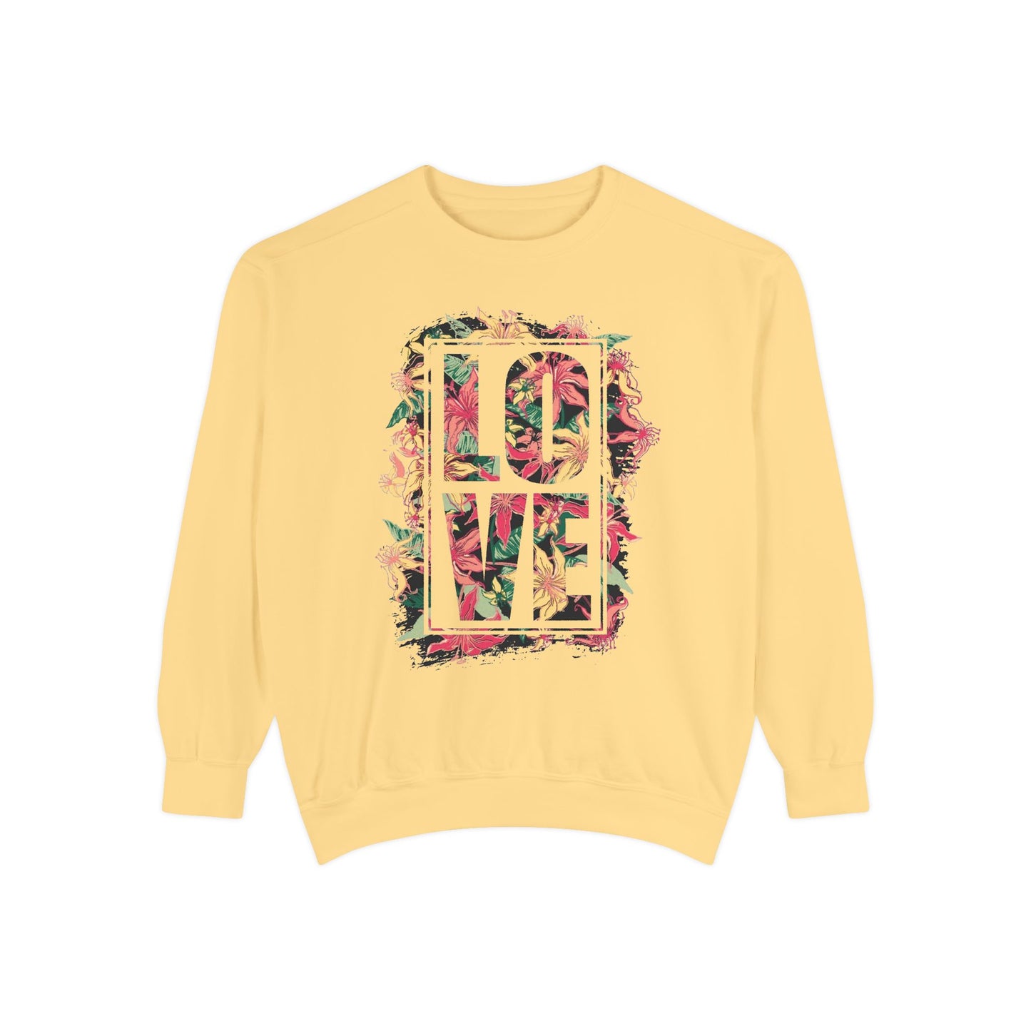 Love Floral Graphic Unisex Garment-Dyed Sweatshirt