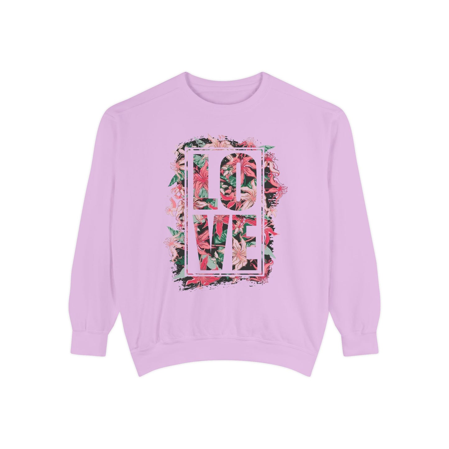 Love Floral Graphic Unisex Garment-Dyed Sweatshirt