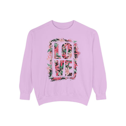 Love Floral Graphic Unisex Garment-Dyed Sweatshirt