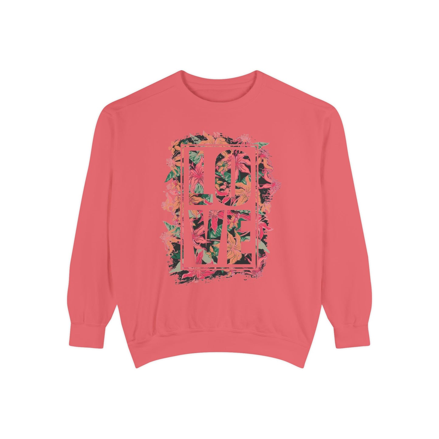 Love Floral Graphic Unisex Garment-Dyed Sweatshirt