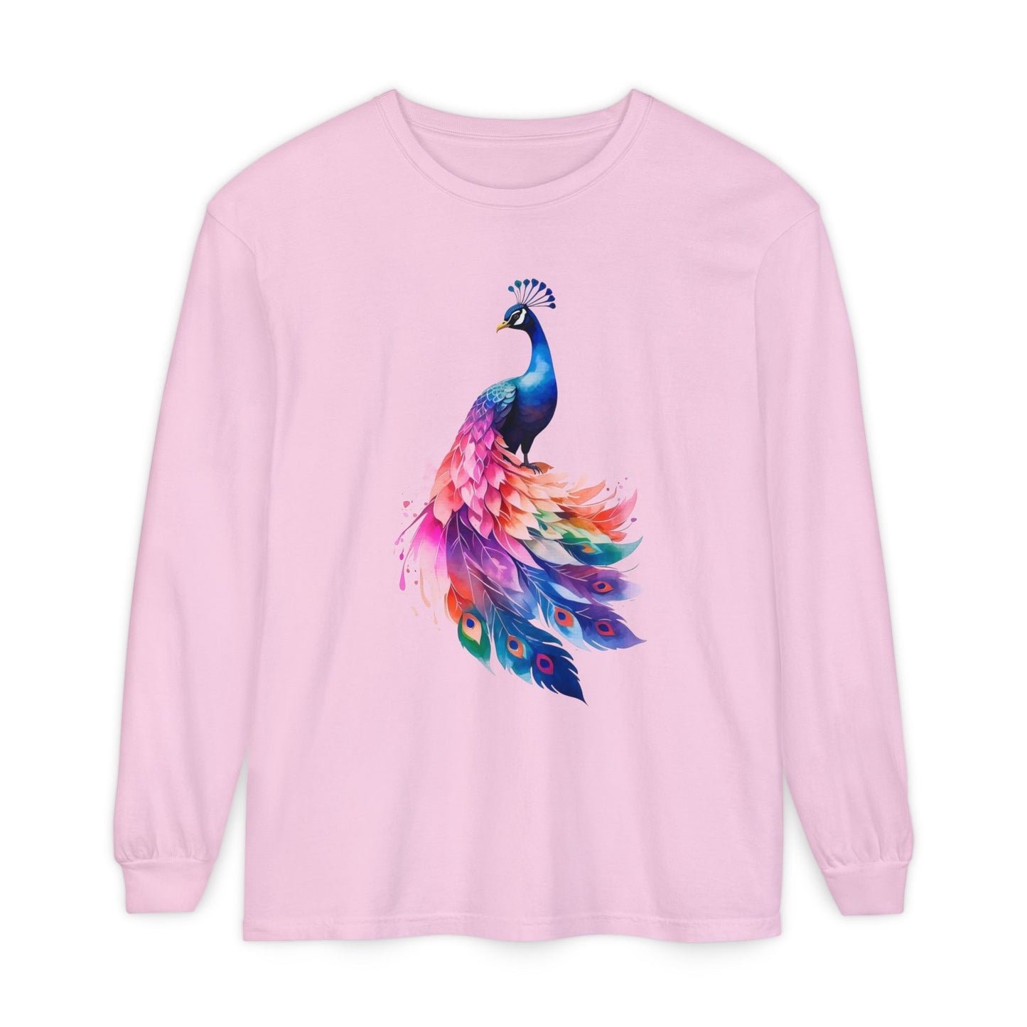 Vibrant Peacock Unisex Garment-dyed Long Sleeve T-Shirt