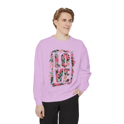Love Floral Graphic Unisex Garment-Dyed Sweatshirt