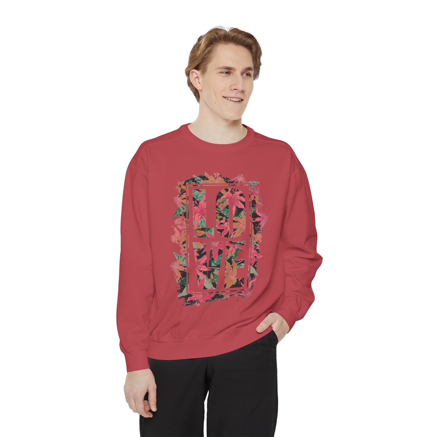 Love Floral Graphic Unisex Garment-Dyed Sweatshirt