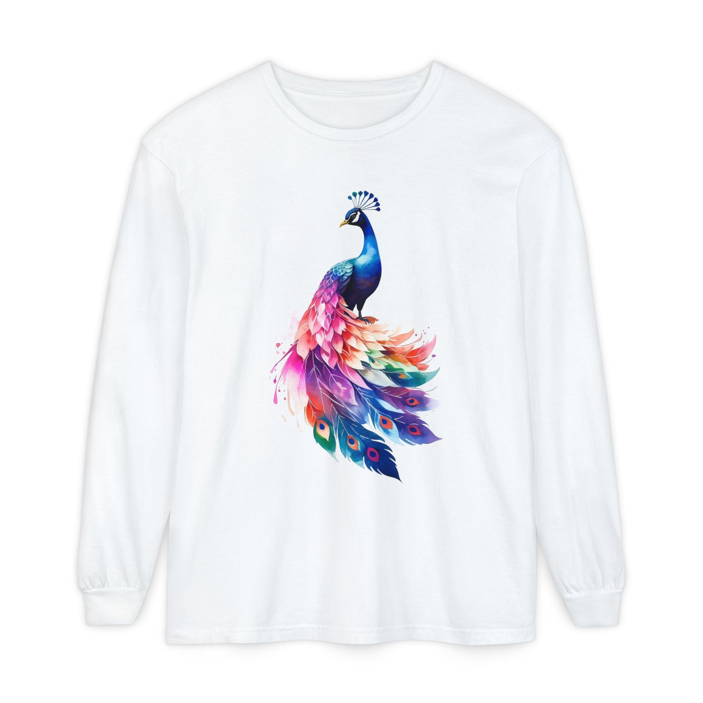 Vibrant Peacock Unisex Garment-dyed Long Sleeve T-Shirt