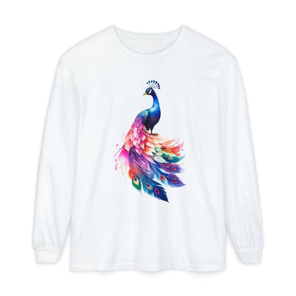 Vibrant Peacock Unisex Garment-dyed Long Sleeve T-Shirt