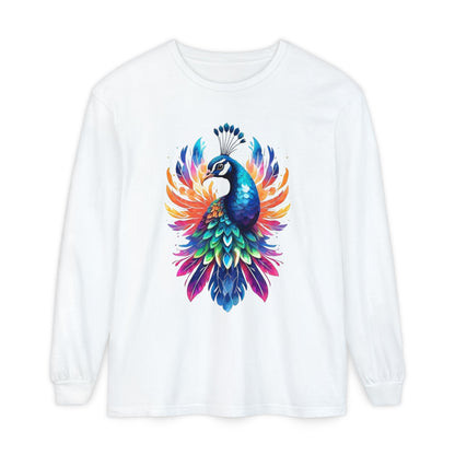 Vibrant Peacock Unisex Garment-dyed Long Sleeve T-Shirt