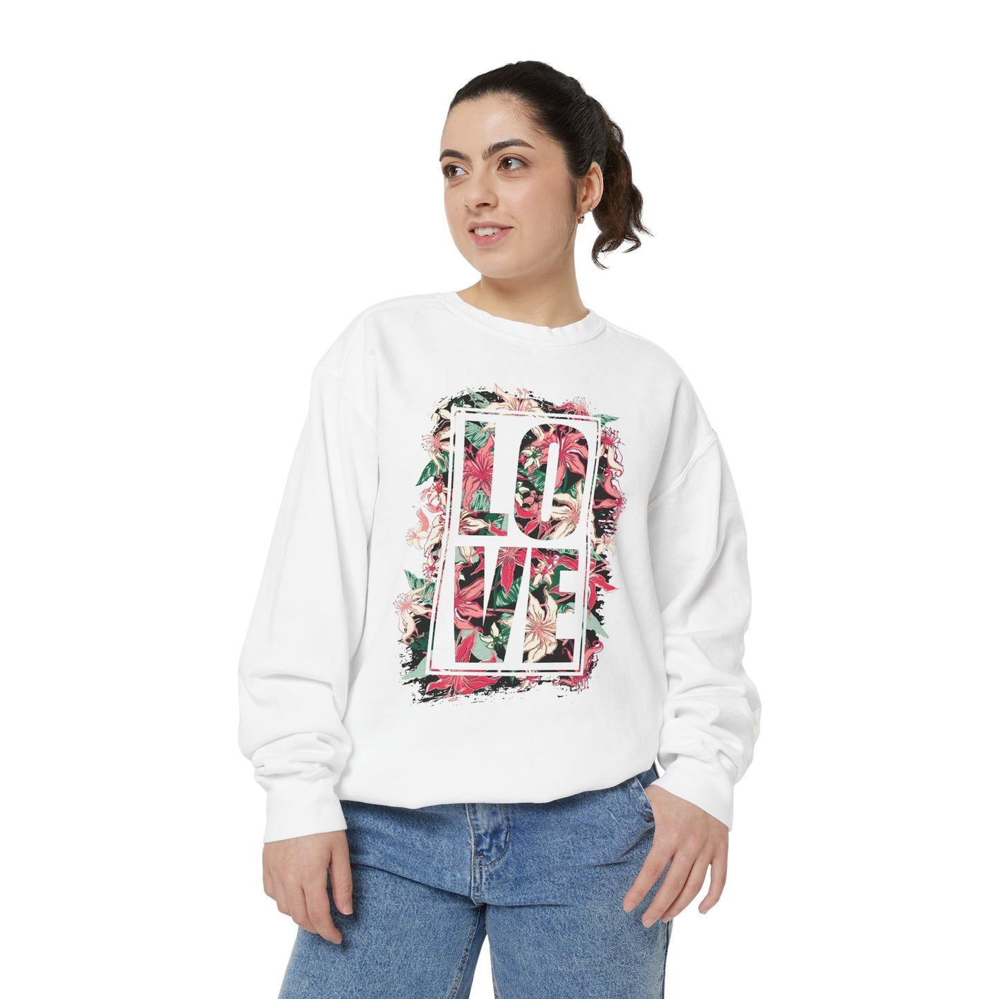 Love Floral Graphic Unisex Garment-Dyed Sweatshirt