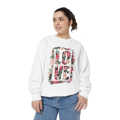 Love Floral Graphic Unisex Garment-Dyed Sweatshirt
