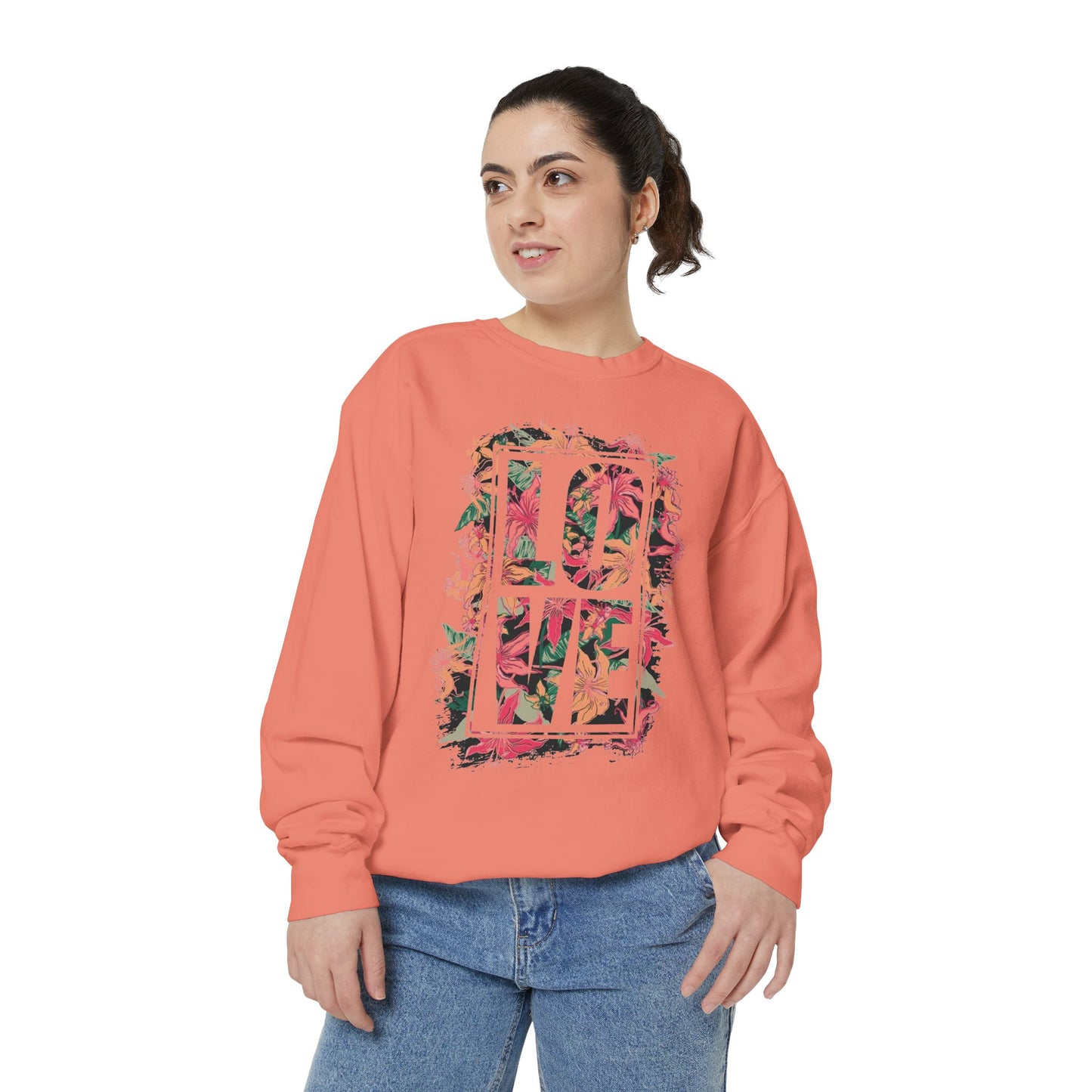 Love Floral Graphic Unisex Garment-Dyed Sweatshirt
