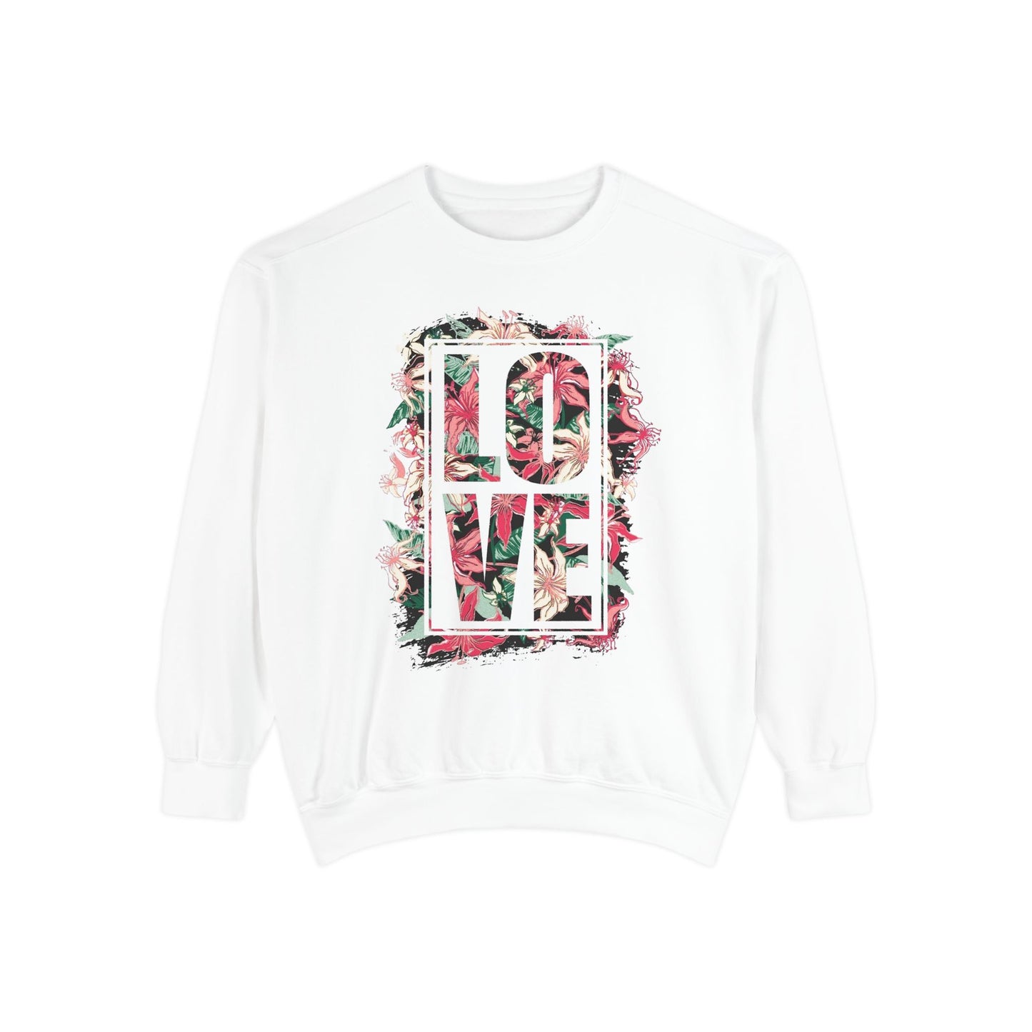 Love Floral Graphic Unisex Garment-Dyed Sweatshirt