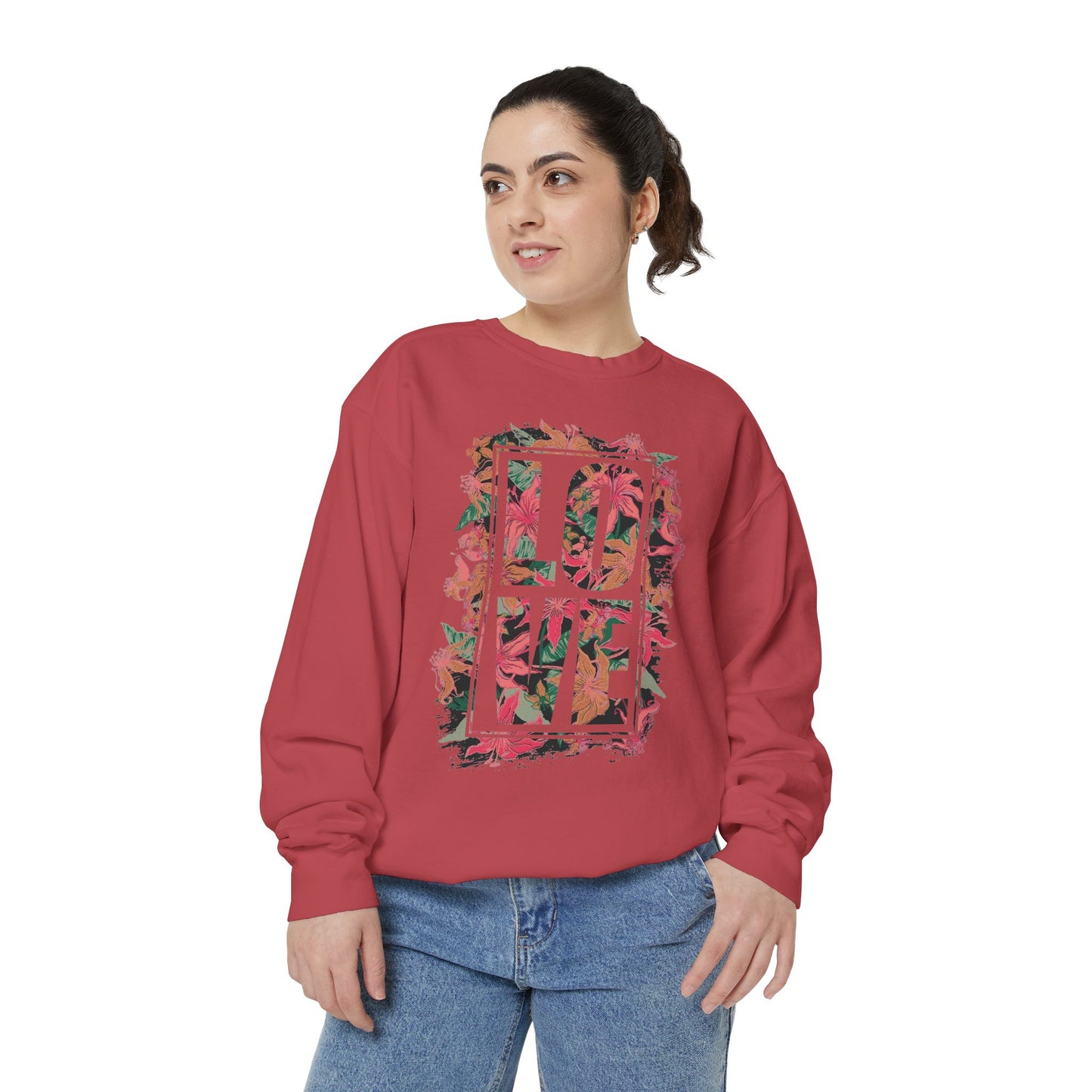 Love Floral Graphic Unisex Garment-Dyed Sweatshirt