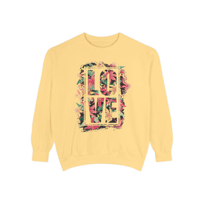 Love Floral Graphic Unisex Garment-Dyed Sweatshirt