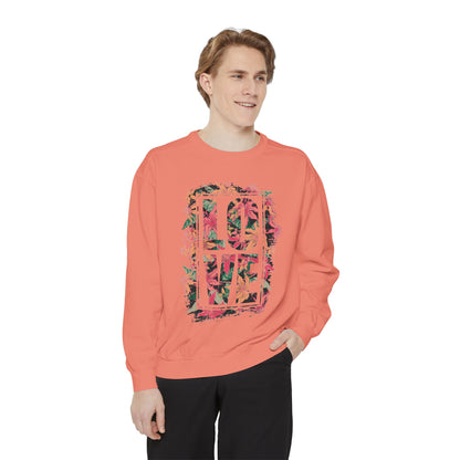 Love Floral Graphic Unisex Garment-Dyed Sweatshirt
